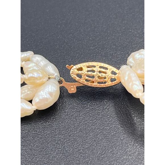 Yellow Gold Clasp Multi Strand White Textured Freshwater Rice Pearl bracelet - Picture 6 of 8